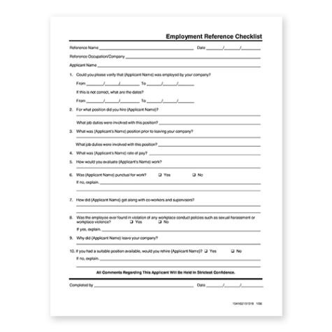 Employment Reference Checklist